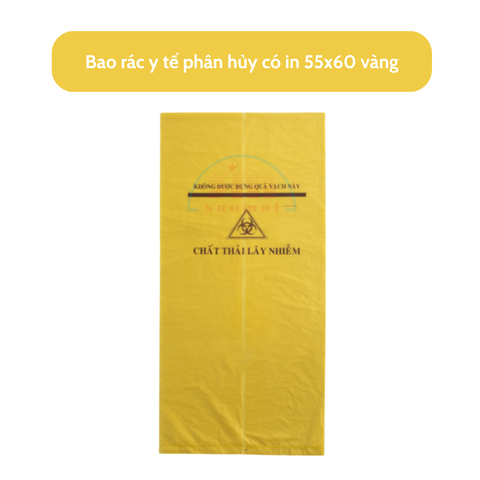 Bao rác y tế phân hủy có in 55x60 vàng-GT