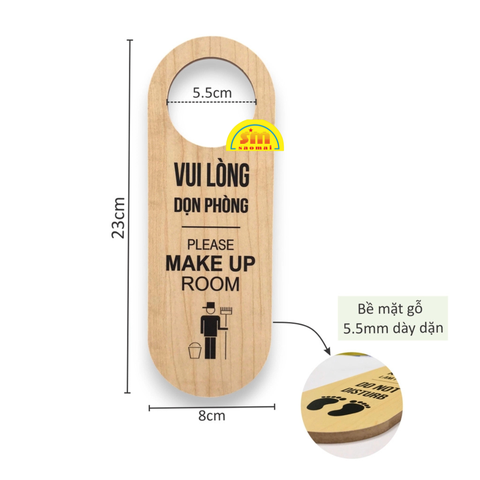 Thẻ treo phòng khách sạn gỗ MDF M81 8x23cm 5.5mm 2 mặt in UV-SM