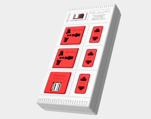 Ổ cắm Điện Quang 5 lỗ 5M 5WR 5ECO 2A màu trắng đỏ, 2 cổng USB-ĐQ