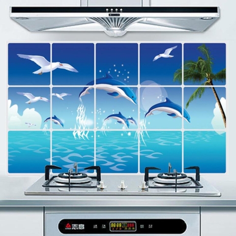 Combo 02 Decal dán tường Dán Bếp - Cá heo