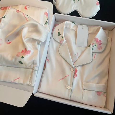 Bộ Đồ Ngủ Pijama Nữ Lụa Băng Kiểu Pháp - Áo Cổ Bẻ Dài Tay In Họa Tiết Phối Quần Dài, Nhiều Họa Tiết