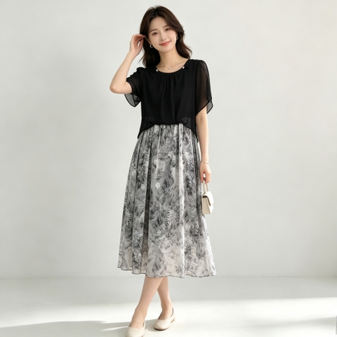 Đầm hoa nhí giả 2 lớp dáng dài B5530
