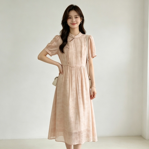 Đầm tân trung hoa loang màu nghệ thuật B8233
