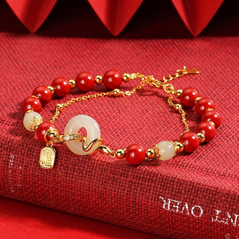 Vòng tay phong thủy ngọc bích Hetian Bạc S925 tạo hình linh vật năm mới TS105240