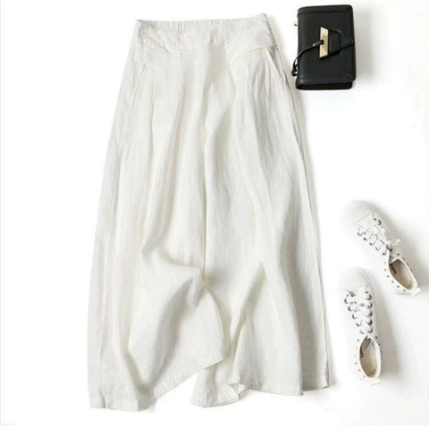 Quần Culottes Linen Cotton Ống Rộng Cạp Cao