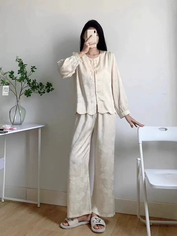 Bộ Đồ Ngủ Phong Cách Trung Quốc, Lụa Dài Tay Mùa Xuân Hè Cao Cấp DN154250