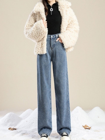 Quần jeans ống đứng Form rộng lót nhung dày ấm áp cho mùa thu đông XINY QJ038250