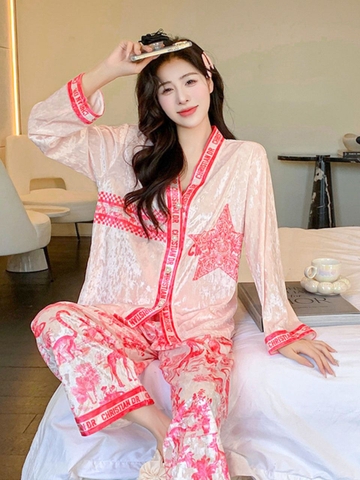 Đồ ngủ Pijama nhung kim cương ​​​​​​sang chảnh mùa thu đông DN415240