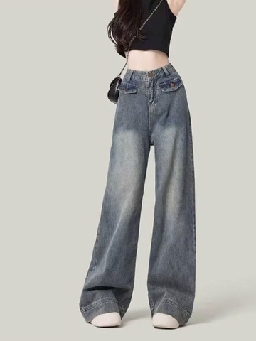 Quần jeans ống rộng cạp cao phối 2 túi trước phong cách đường phố Quảng Châu Xiny QJ051250