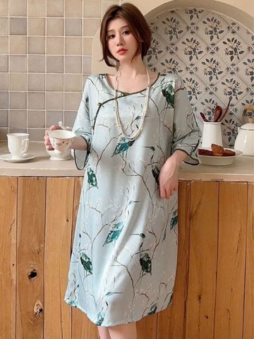 Bộ đồ ngủ phong cách Trung Quốc, lụa băng satin mỏng tay dài hai mảnh cài cúc XINY DN123250
