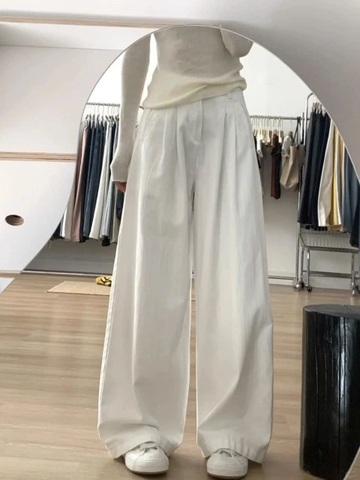 Quần jeans trắng ống rộng cạp cao thiết kế đơn giản Quảng Châu Xiny QJ053250