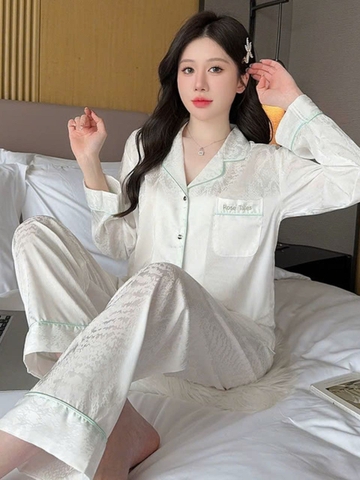 Bộ đồ ngủ lụa mỏng, chất liệu cao cấp jacquard, màu tinh khiết, sang trọng DN132250