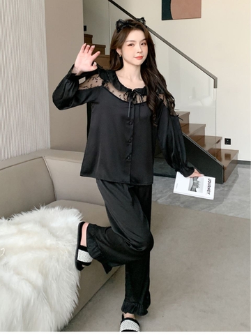 Bộ Đồ Ngủ Nữ Phối Lưới Tay Tùng Bí, Thiết Kế Sang Trọng, Phong Cách Quyến Rũ DN157250