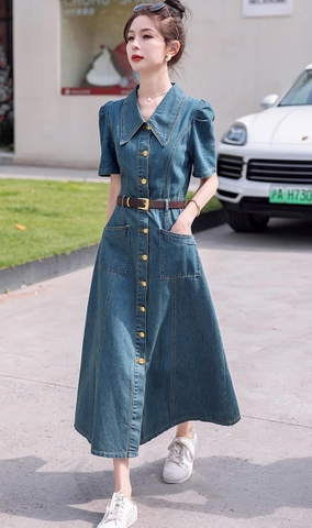 Đầm denim cổ điển châu Âu dành cho nữ mùa hè mới xu hướng hot phong cách hiện đại D129240