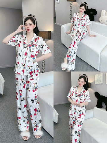 Đồ ngủ Pijama hàng hiệu form dài lụa cao cấp hottrent Họa tiết Hoạt Hình dể thương DN133240