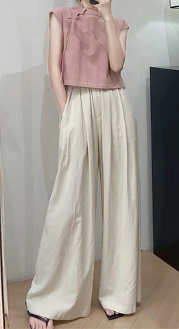 Set áo cộc hồng quần suông ống rộng phong cách Trung Hoa hiện đại năng động trẻ trung xu hướng hè mới D199240