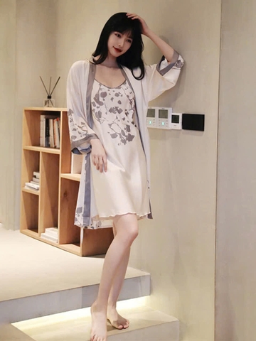 Set bộ ngủ cao cấp bằng lụa băng 2 mảnh kèm belt D533240