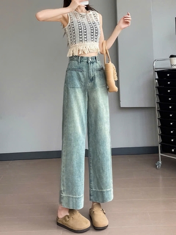 Quần jean ống rộng cạp cao thu đông phong cách Hàn Quốc QJ127240