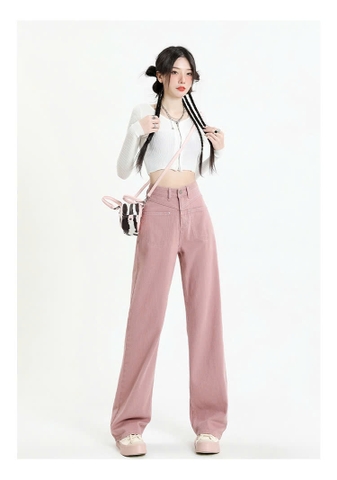 Quần jean cạp cao dáng suông dài QJ138240