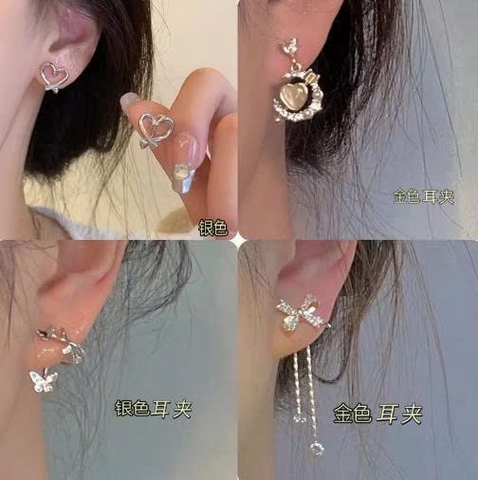 Khuyên tai kẹp bạc nữ không cần xỏ lỗ | Đeo ngủ được – Thiết kế ngách “tình yêu” | Mùa thu 2025 TS114250