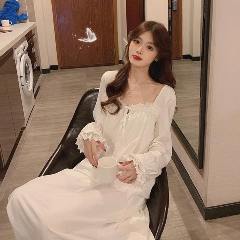 Bộ đồ ngủ nữ dài tay mùa xuân thu lụa sữa mới 2025 ren ngọt ngào DN174250