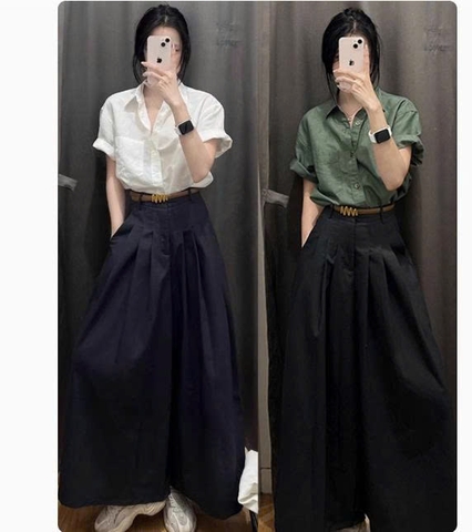 Set bộ đồ công sở 2 mảnh quần ống rộng phong cách retro nhẹ nhàng – Hè 2025 D229250
