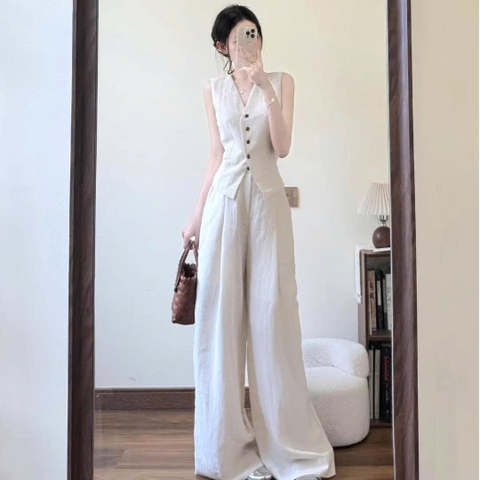 Set bộ đồ mùa hè cổ V dáng ôm – phong cách Pháp size lớn thanh lịch D186250