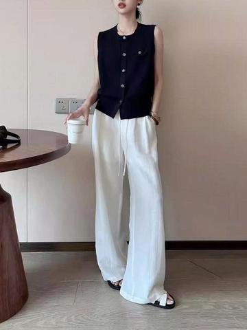 Áo Len Cardigan Dệt Kim Không Tay Nữ 2025 – Xanh Navy Cao Cấp D204250