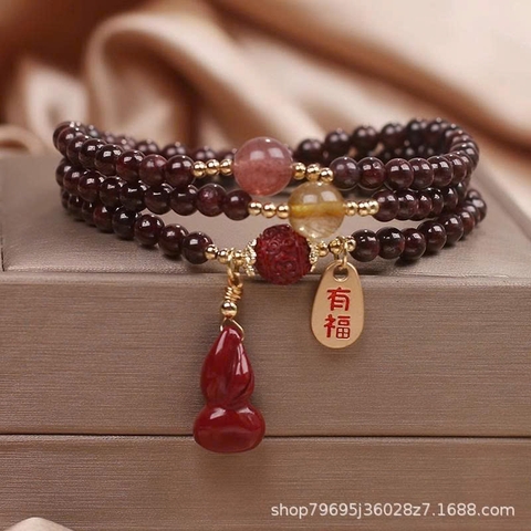 Vòng Tay Đá Garnet Tự Nhiên Nhiều Lớp – Mặt Đá May Mắn TS183250