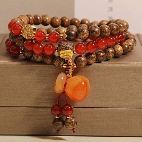 VÒNG TAY MÃ NÃO ĐỎ & TRẦM HƯƠNG TỰ NHIÊN – PHONG CÁCH TRUNG HOA CỔ ĐIỂN, TINH TẾ TS188250