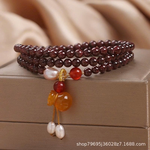 Vòng tay đá Garnet tự nhiên nhiều vòng phong cách quốc gia dành cho nữ TS191250