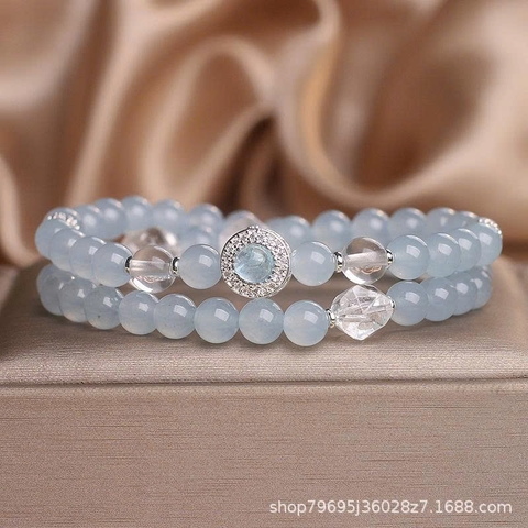 Vòng Tay Pha Lê Aquamarine Tự Nhiên - Màu Trắng Thiết kế độc đáo - Sang trọng tối giản TS239250