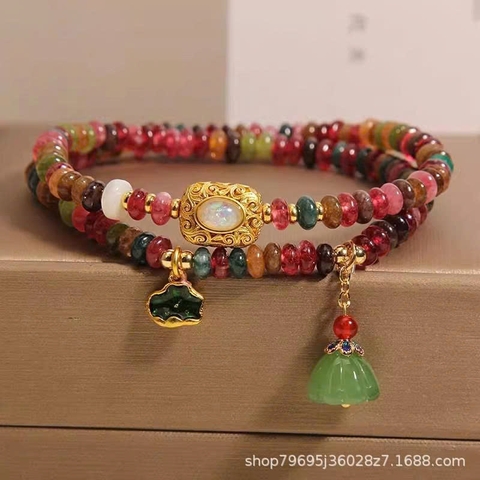 Vòng tay đá Tourmaline cầu vồng bàn tính đôi – Biểu tượng thịnh vượng và thanh khiết TS243250