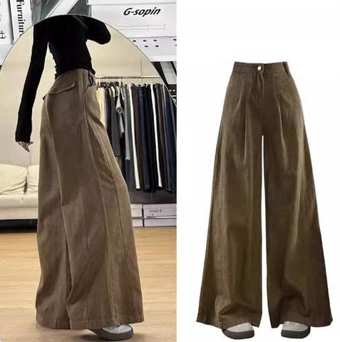 Quần Jeans Ống Rộng Xếp Ly Golden Leaf – Cạp Cao Phong Cách Retro Mỹ QJ004260