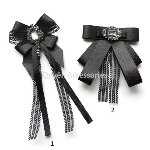 Nơ cổ áo đen đính đá