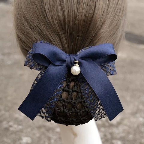 Kẹp búi tóc nơ đính ngọc xanh Hàn Quốc