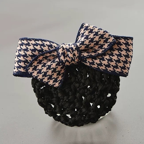 Kẹp búi nơ Carô da phong cách