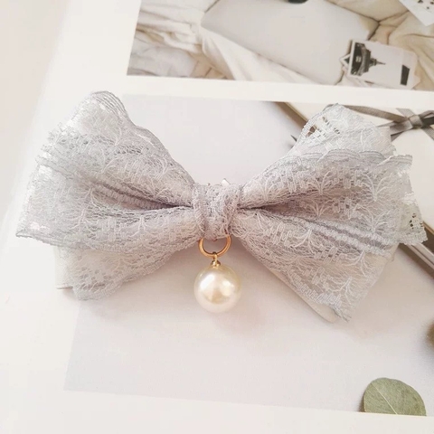 Kẹp nơ vải voan kiểu đính ngọc