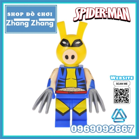 Đồ chơi xếp hình Spider Ham gồm Miles Morales - Ben Reily - Venom - Iron Ham - Hulk - Wolverham Minifigures Kopf KF6085