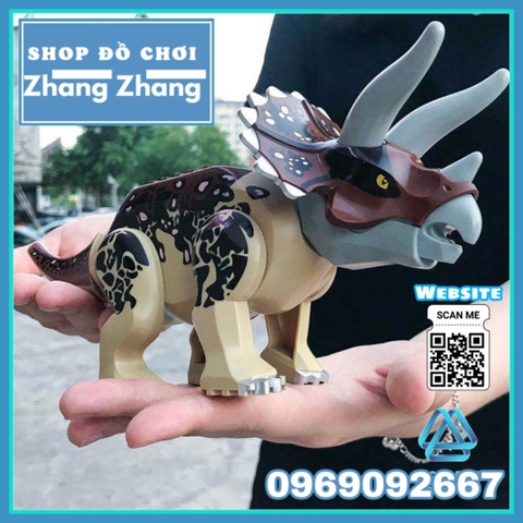 [25cm] Xếp hình khủng long tam sừng Triceratops trong Công viên kỷ Jura - Jurassic Park Lego Minifigures Kopf KF916