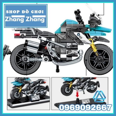 Xếp hình Motor BMW R1200Gs mới nhất 255 hình có hộp đầy đủ Lego Minifigures Sembo Block 701108