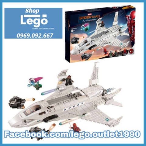 [528 hình] Xếp hình SPIDER-MAN FAR FROM HOME: STARK JET AND DRONE ATTACK Lego Minifigures Lari 11315