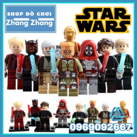 Xếp hình Star Wars Luke Skywalker - Ben Kenobi - Maul - Kao Darth Sidious - Anakin - C-3PO Lego Minifigures POGO PG8021