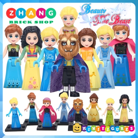 Xếp hình Belle - Beast - Mulan - Anna- Elsa- Cinderella Người đẹp và quái thú , lọ lem Lego Minifigures Lele F002 009
