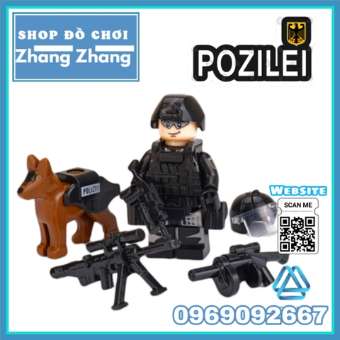Xếp hình Polizei đặc nhiệm phản ứng nhanh Cảnh sát Đức đầy đủ vũ khí phụ kiện Lego Minifigures Tbstoys Tbs47-52
