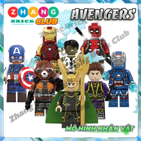 Mô hình nhân vật Iron Man Captain America Deadpool Hawkeye Hulk Rocket Racoon Loki POGO PG8271 Zhang Brick Shop