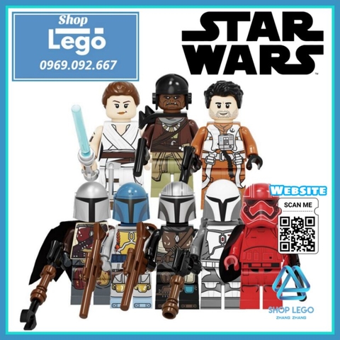Xếp hình Star Wars gồm Rey- PoE - Mandalorian - Stormtrooper - Boba - Jango Fett - Drabatan Lego Minifigures Kopf KF6111