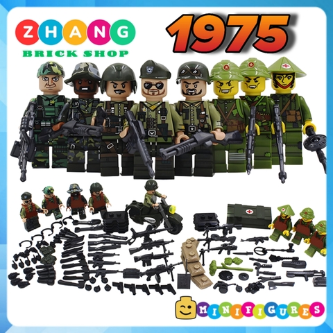 Xếp hình Bộ đội Việt Nam Việt Cộng chống Mỹ cứu nước 1975 đi kèm rất nhiều phụ kiện vũ khí Lego Minifigures DIY D71010