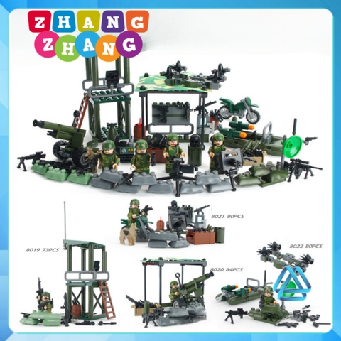 Xếp hình Doanh trại quân đội dã chiến đầy đủ vũ khí bộ binh rừng Lego Minifigures Gudi 8009