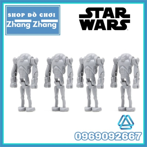 Đồ chơi xếp hình Star Wars 4 người máy Super Battle Droid màu trắng Minifigures POGO PG2252